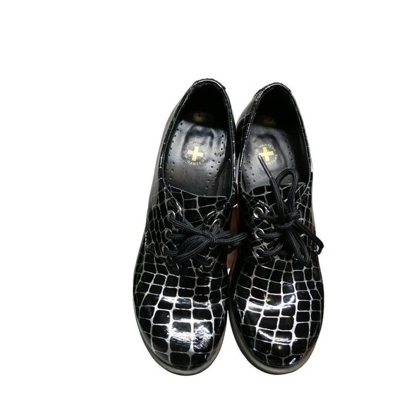 Dr Martens Heeled Laced Booties Shoes Size 6 Danielle‎ 3" heel Black Silver - Picture 3 of 10